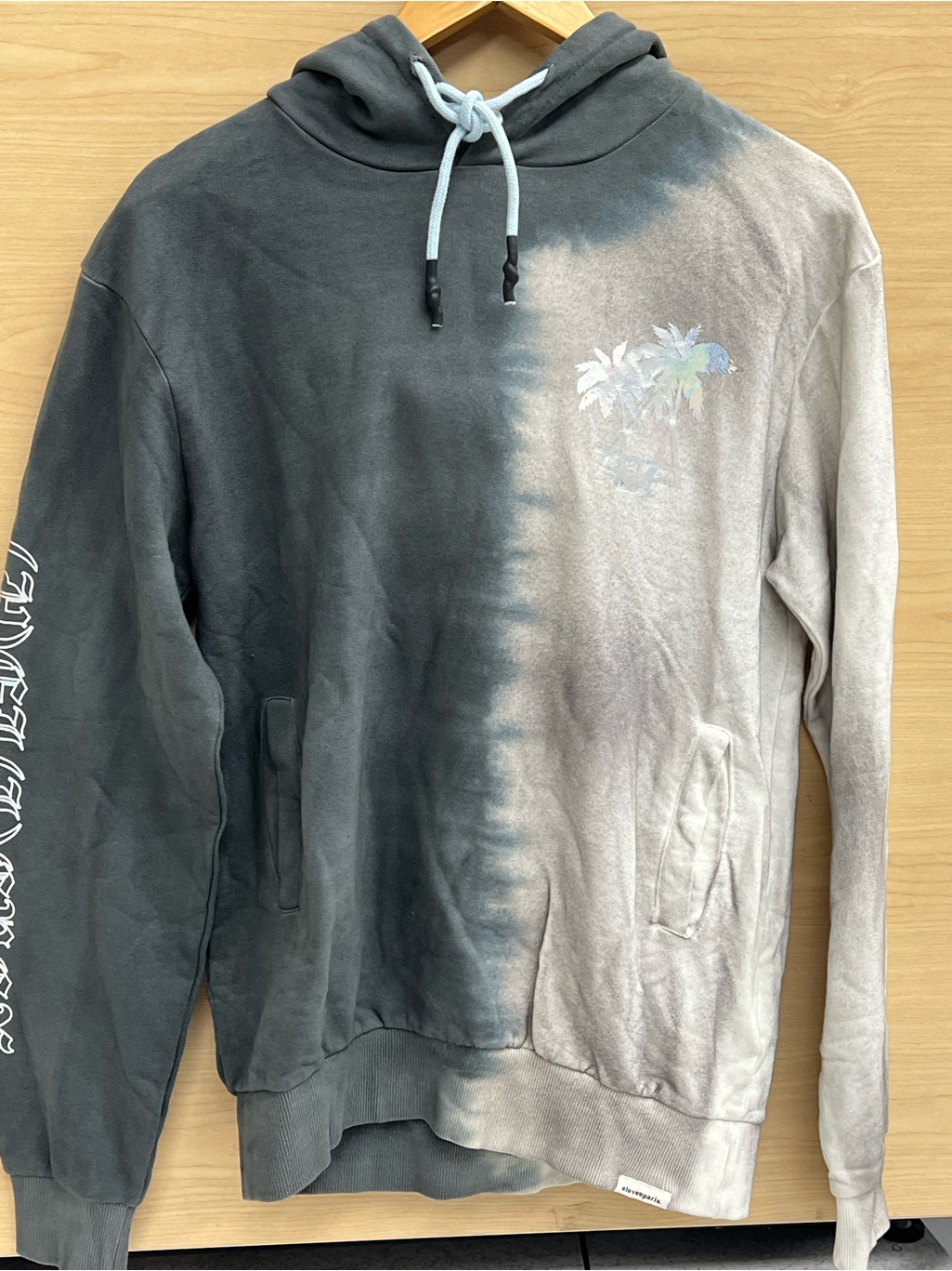 Eleven Paris Two-Tone Black And Light Gray Pullover Hoodie With Palm Motif